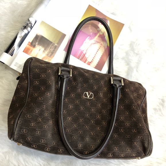 VALENTINO Vintage Suede Leather Monogram Brown Bag - Picture 8 of 8